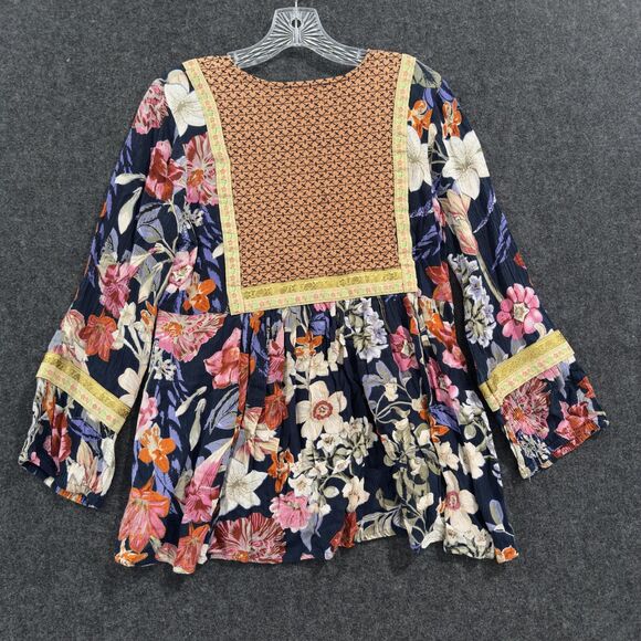 Anthropologie RD + Koko Blouse Women's Small Black Floral Peasant Emboridered - Picture 6 of 8